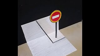 How to Draw easy 3D on Paper for beginners  Prohibitory Road Sign [upl. by Girhiny]