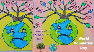 World Population Day Poster🌍🌳🌎  Population Day Drawing [upl. by Stafford412]