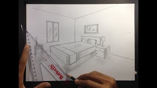 How to Draw a Simple Bedroom in Two Point Perspective [upl. by Ryley]