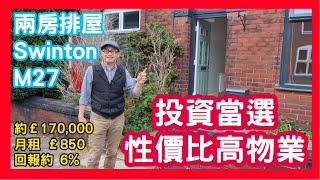 投資當選 性價比高物業 兩房排屋 Swinton M27 約£170000 月租 £850 回報約 6 [upl. by Nnyletak2]