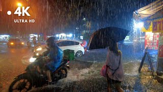 4K UHD Walking in Heavy Rain amp Thunderstorm  Torrential Rain in Bangkok [upl. by Nauqyt]