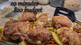 One Pan Roasted Chicken Thighs  Easy Weeknight Budget Meal [upl. by Arinaid]