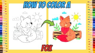 How to Color a Fox  Easy Coloring for Kids [upl. by Linetta]