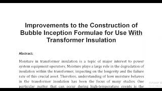 Improvements to the Construction of Bubble Inception Formulae for Use With Transformer Insulation [upl. by Lika]