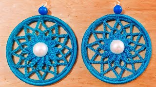 How to crochet beautiful hoop earrings flower earringsstep by step for beginners crochet diy [upl. by Eldrida185]