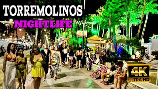 TORREMOLINOS Spain nightlife promenade walk summer 2024  costa del sol malaga 4k [upl. by Nnaid]