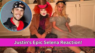 Justin Bieber’s HILARIOUS Reaction to Selena and Benny’s Costumes [upl. by Anaujd694]