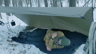 Winter Survival Tarp and Wool Blanket Camping in Canadas Frozen Wilderness [upl. by Cire]