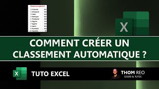 Réaliser un CLASSEMENT AUTOMATIQUE avec EXCEL  Exemple pratique [upl. by Aihsrop]