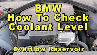 BMW How To Check Coolant Antifreeze In Overflow Reservoir  Max amp Min Lines [upl. by Las]