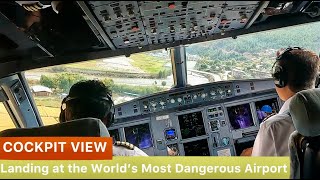 HeartStopping Cockpit View Landing at the Worlds Most Dangerous Airport  Paro Runway 15 [upl. by Yentruoc]