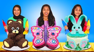 BUTTERFLY CAKE Vs RABBIT CAKE Vs TEDDY CAKE MAKING amp DECORATING CHALLENGE 🤩  PULLOTHI [upl. by Nnylirret374]