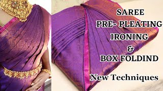 Saree Prepleating 🥻amp Box folding  New Techniques for Beginners 💯😍trending saree beauty video [upl. by Jarred]