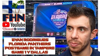 Evan Rodrigues Florida Panthers Postgame Tampereella  Game 1 in Tampere v Dallas Stars [upl. by Gypsie]