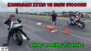 Kawasaki ZX12R vs BMW S1000RR motorcycles drag racing 14 mile 🏍🚦  4K UHD [upl. by Esmeralda]