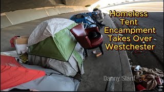 Homeless Tent Encampment Takes Over Westchester LosAngeles California USA 🚴 [upl. by Morena600]