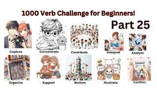 1000 Verb Challenge for Beginners  Part 25  Common Action Verb with Example  Learn Action Verb [upl. by Yeltihw]