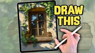 PROCREATE DRAWING Tutorial in EASY Steps  Rustic Window [upl. by Eedyak841]