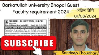 Bu University Bhopal Guest Faculty recruitment 2024 bhopal new vacancy 2024 [upl. by Yhtac944]