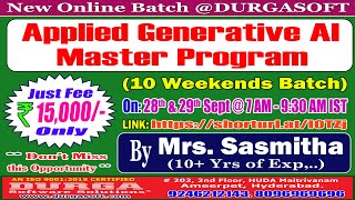 Applied Generative AI Master Program 10 Weekends Batch Online Training  DURGASOFT [upl. by Elmore436]