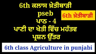 ਪਾਣੀ ਦਾ ਖ਼ੇਤੀ ਵਿੱਚ ਮਹੱਤਵ  6th class khetibadi  chapter 4  lesson 4  6th agriculture punjabi [upl. by Latricia]