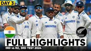 India vs New Zealand 3rd Test Cricket Match Day 3 Full Highlights Cricket Live Highlights 3112024 [upl. by Justina]