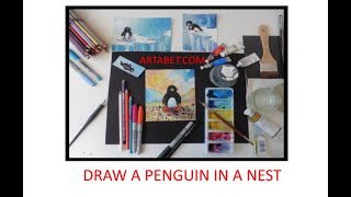 How To Draw A Penguin In A Nest [upl. by Enened]