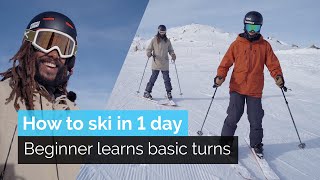 How to Ski in One Day  Beginner Learns Basic Turns [upl. by Kajdan]