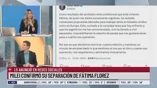 Milei confirmó su separación de Fátima Florez a traves de sus redes sociales [upl. by Hayimas470]