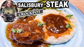 Salisbury Steak amp Gravy in the Crockpot Slow Cooker Ground Beef Dinner Idea [upl. by Elma]