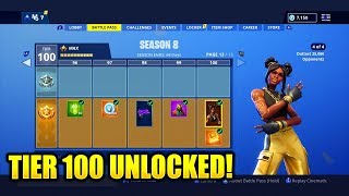 EVERY TIER 1100 FULL SEASON 8 BATTLE PASS UNLOCKED FORTNITE SEASON 8 BATTLE PASS LEVEL 100 [upl. by Pelagia152]