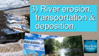 3 River erosion transportation amp deposition Powered by GeographyHawks [upl. by Nevile]