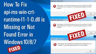 ✅ How To Fix apimswincrtruntimel110dll is Missing or Not Found Error in Windows 10872021 [upl. by Ytrebil]