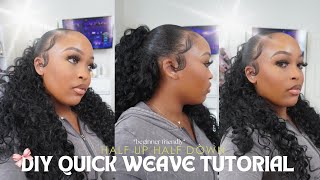 DIY QUICK WEAVE HALF UP HALF DOWN TUTORIAL 🎀 BEGINNER FRIENDLY  FT ORGANIQUE HAIR [upl. by Julis]