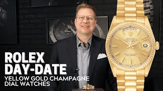 Rolex President Day Date Yellow Gold Champagne Dial Watches 18238 and 118238  SwissWatchExpo [upl. by Kevon739]