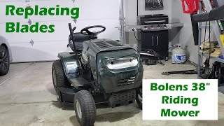 Replacing blades on a Bolens 38quot riding mower [upl. by Bevan]