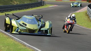 Honda RC213V MotoGP 2020 Marc Márquez vs Lamborghini V12 Vision GT 2020 at Nordschleife  Camtool [upl. by Dianuj]