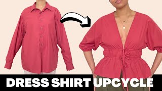 DIY Summer Upcycle  Convert Mens Shirt into Stylish Womens Bow Peplum Top [upl. by Ferullo98]