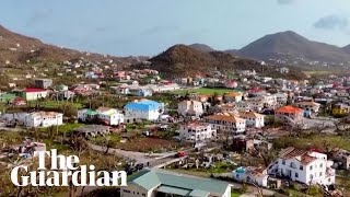 Drone footage shows trail of destruction caused by Hurricane Beryl in Grenada [upl. by Kopans]