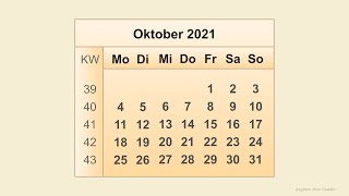 Kalender Oktober 2021 [upl. by Ettenhoj183]