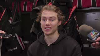 Chicago Blackhawks  Connor Bedard Discussing Teams Big Win [upl. by Hilel]