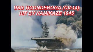 USS TICONDEROGA CV14 HIT BY KAMIKAZE 1945 IN COLOR HD COMBAT FOOTAGE  WWII DOCUMENTARY [upl. by Siurad]