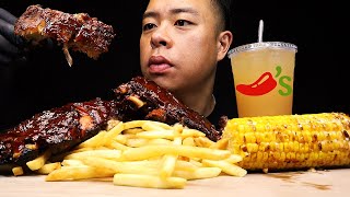 ASMR CHILIS FULL RACK BBQ RIBS OVER FRIES amp CORN ON THE COB SATISFYING BIG BITES [upl. by Hedvige]