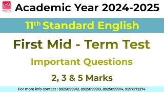 11th Std English  First MidTerm Test 2024  Important Questions  Units  1and 2 [upl. by Ertsevlis]