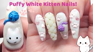 Cute Puffy Nail Art Trend Tutorial  White Kitten Puff Nails  ASMR [upl. by Rida]