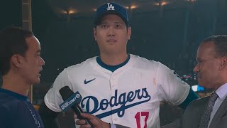 Shohei Ohtani Postgame Interview on His Dog Decoys First Pitch [upl. by Zumwalt]