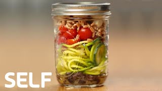 How To Make A Healthy Zucchini Noodle Mason Jar Salad [upl. by Doowyah]