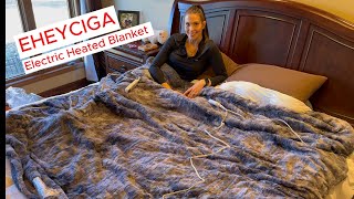 EHEYCIGA Electric Heated Blanket dual remotes with timer electricblanket blanket warm [upl. by Drawde]