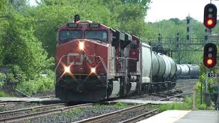 CN Train 586 Eastbound Meets VIA Train 42 Arriving at Brockville VIA Station May 20 2024 [upl. by Winchester]