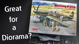 ICM Mustang P51B With USAAF Pilots amp Ground Crew in 148 Scale Model Kit Unboxing Review [upl. by Kcirnek547]